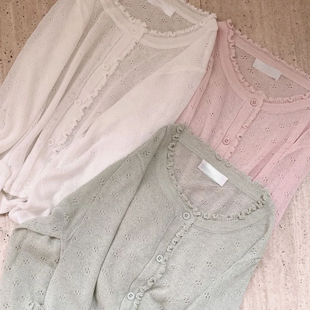 2024 Women Summer Sun Protection Coat Lace Hollow Cardigan Lolita Female Blouse Tops Covers Blusa Y2K Korean All Match Tops 2