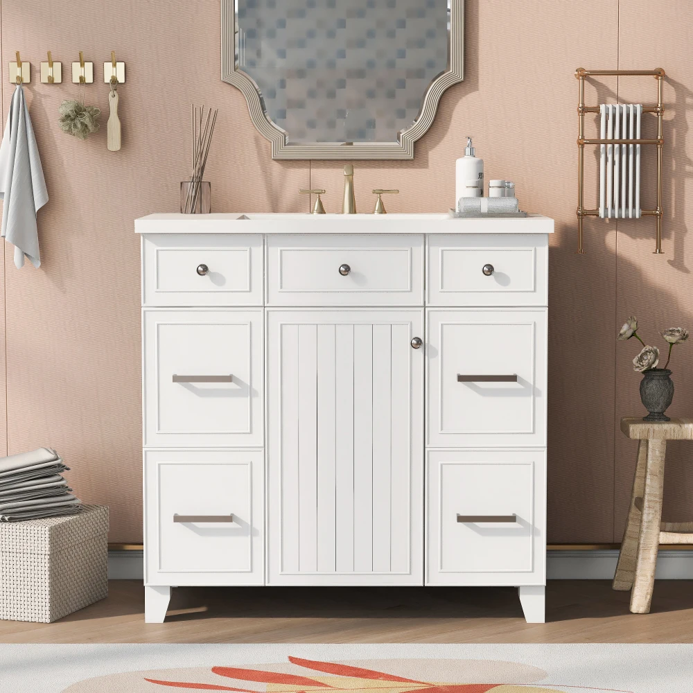 36" Bathroom Vanity Cabinet with Sink Top Combo Set,White,Single Sink,Shaker Cabinet with Soft Closing Door and Drawer 2