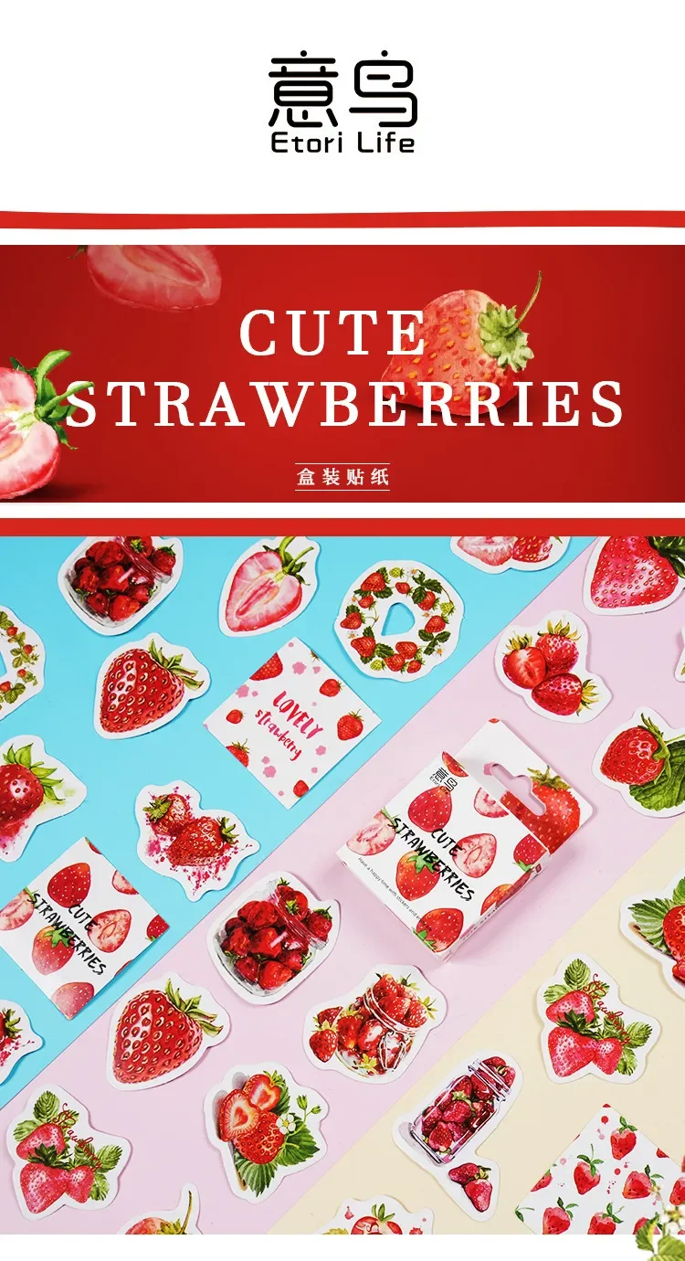 45 Pcs Strawberry Themed Scrapbooking Stickers Set for DIY Journaling Aesthetic Stationery Decor Sweet Gift Set
