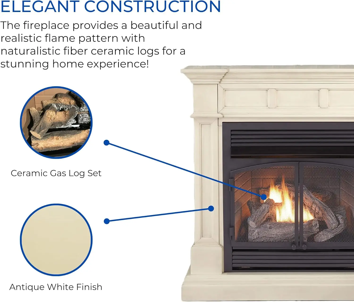 Dual Fuel Ventless Gas Fireplace System Mantle Remote Control 6 Fire Logs Use with Natural Gas or Liquid Propane 32000 BTU 2