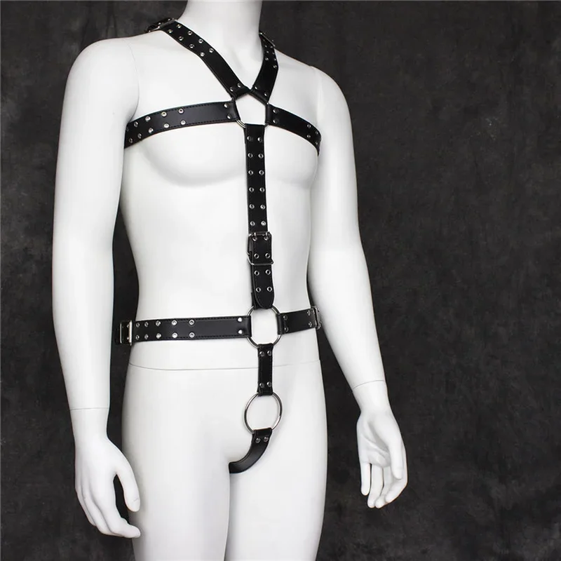 Jumpsuit men sexy Men Sexy Black PVC Costumes Erotic Fetish Catsuit Rivet Faux Leather Bodysuit Play Clothes gay male Costume
