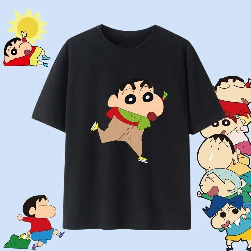 여름 패션 크레용 신짱 프린트 캐주얼 여성 티셔츠 반팔 스트리트 Y2k 하라주쿠 루즈 티셔츠 여성용 키즈 카와이 탑