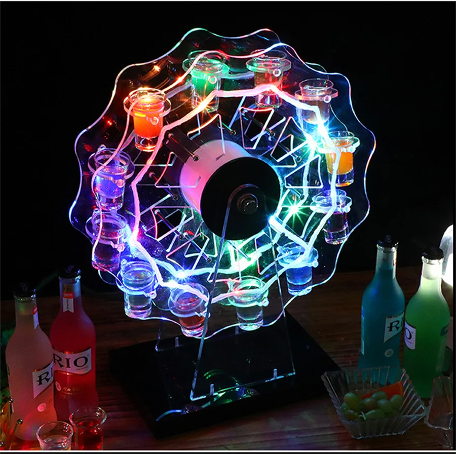 

Ferris Wheel Acrylic LED Wine Glass Display Stand 12 Holes Cup Cocktail Shot Glass Holder Rechargeable Light Up Serving Tray