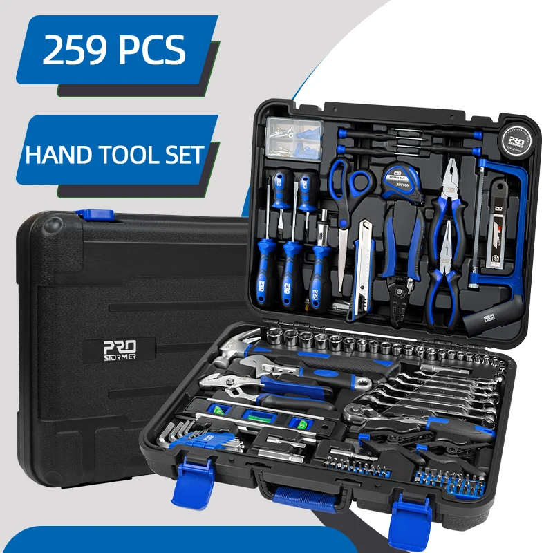 259Pcs Hand Tool Set DIY Home Repair Tool Kit Woodworking Tools Bag Car Repair Set Wrench Saw Screwdriver By PROSTORMER