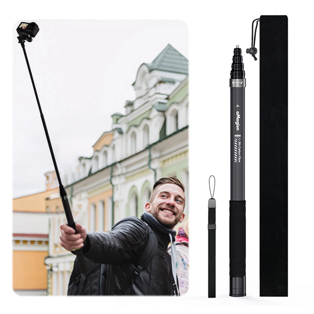 Asta per selfie invisibile in fibra di carbonio, regolabile, estensibile, per Insta360 X5 X4 X3 e action camera OSMO._voghion.com