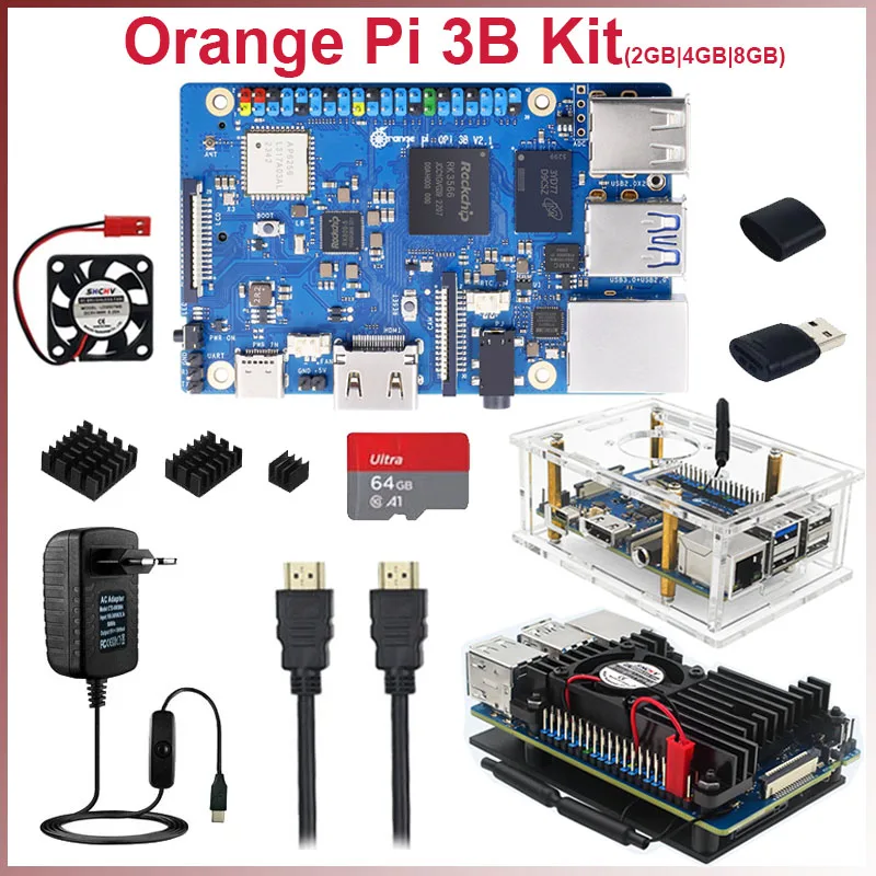 

Оранжевый Pi 3B 2 ГБ 4 ГБ 8 ГБ ОЗУ DDR4 RK3566 WiFi и Bluetooth BLE SBC опционально Стандартный вентилятор Радиатор питания для OPI 3B