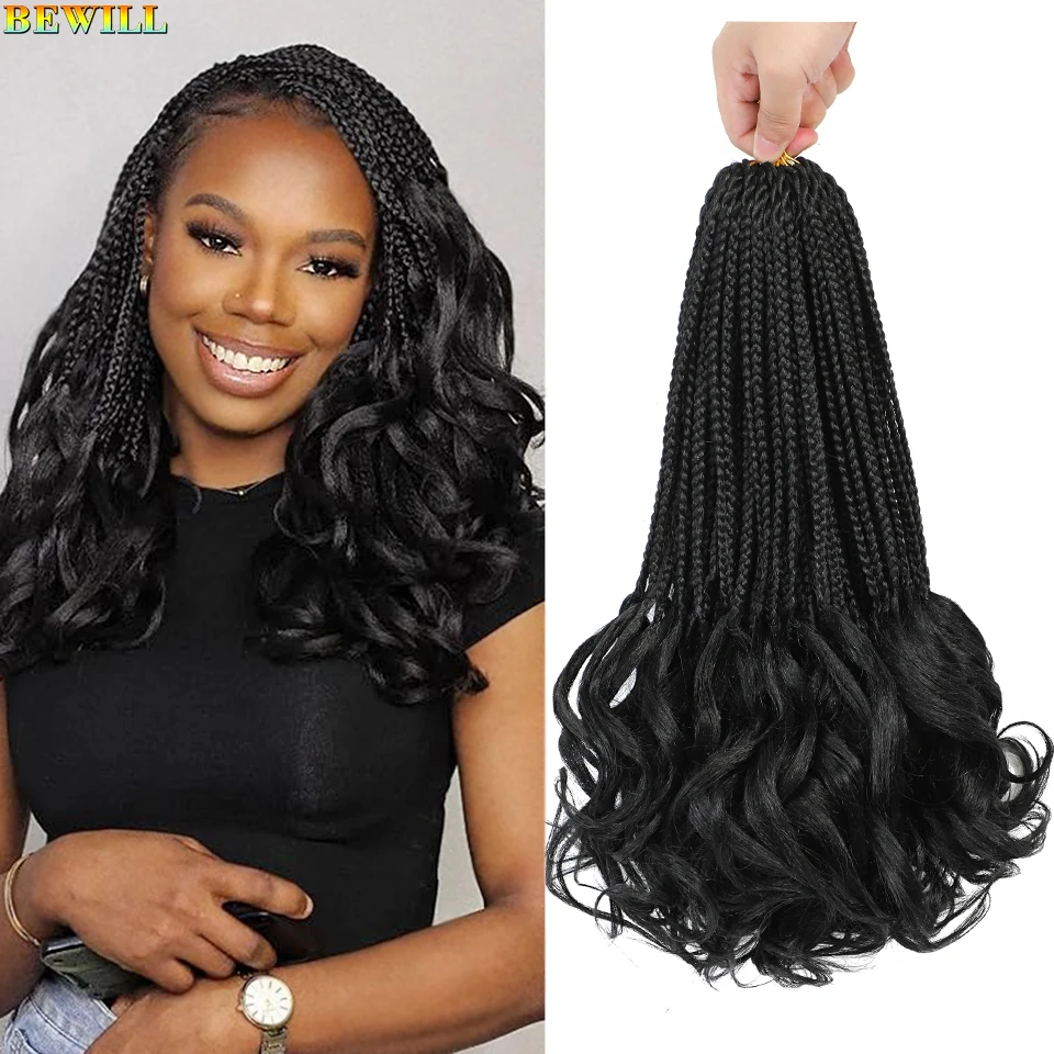 14’’ Synthetic French Curls Crochet Hair Braids Kid-Friendly Ombre Brown to Blonde French Curl Box Braids with Bouncy Curly Ends 4