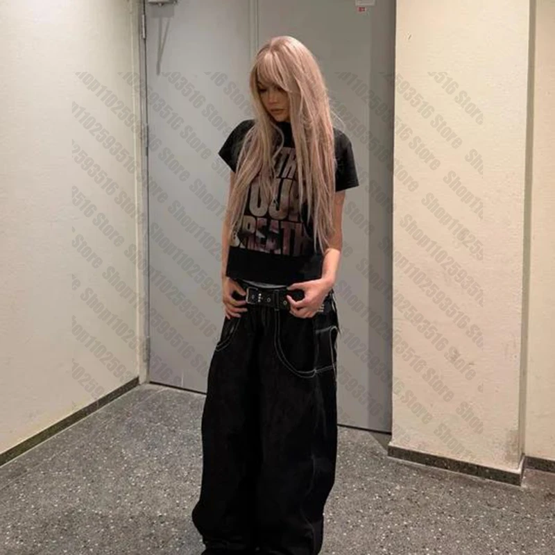Grunge Clothes for Women Japanese Y2k Tops Graphic T Shirts Kpop 90s Vintage Clothes Aesthetic Clothing Goth Crop Top Women Emo