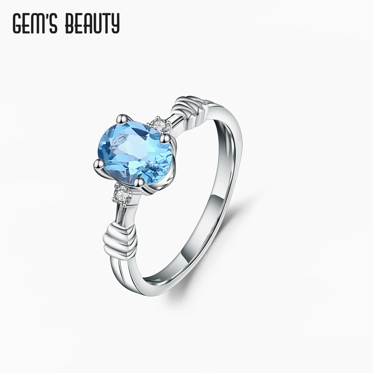 

GEM'S BEAUTY 925 Sterling Silver Oval Cut Rings Natural Swiss Blue Topaz Handmade Solitaire Rings For Women Romantic Gift