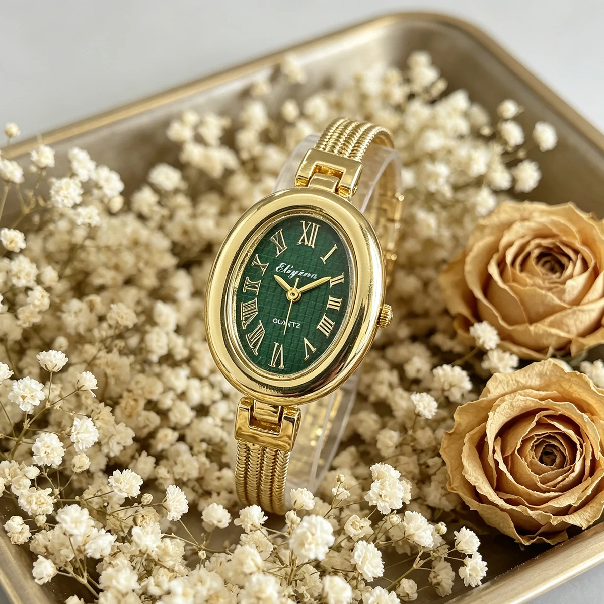 Women's Watch with Oval Dial, Quartz Bracelet Watch, Roman Numerals, Compact and Exquisite, Trendy, Casual, Versatile Wristwatch - 3