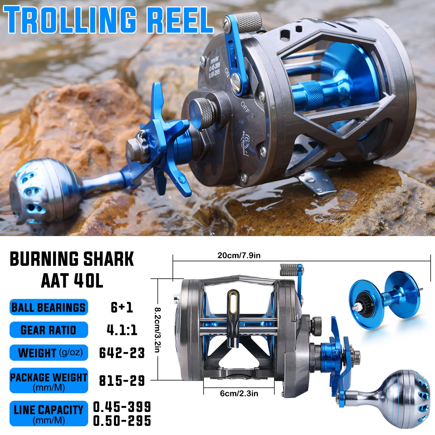 Sougayilang Line Counter Fishing Reel Conventional Level Wind Trolling Reel