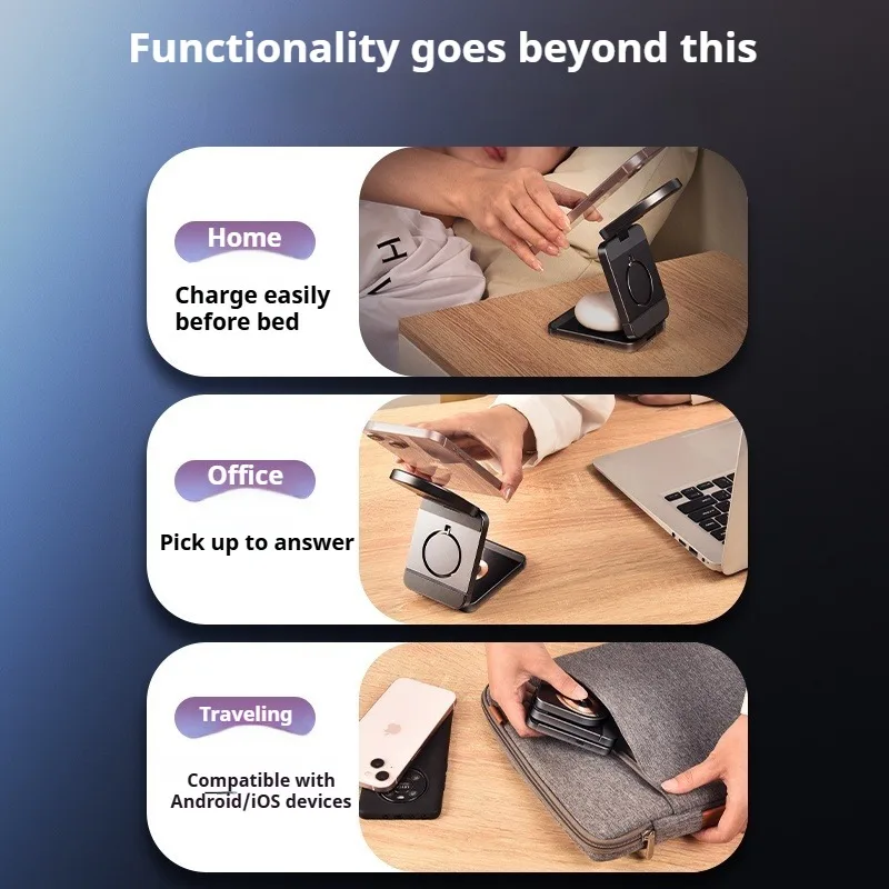 Eary 3-in-1 15w Foldable Wireless Charging Station for Magsafe Magnetic Charger Stand for iPhone 16 Samsung Apple iWatch AirPods