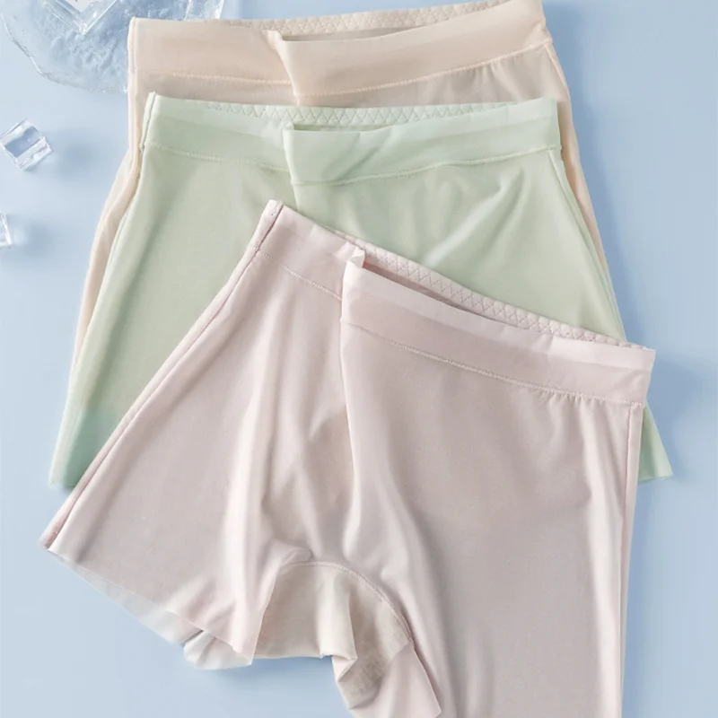 Summer Ice Silk Ultra-thin Quick-drying Boxer Brief Women 4pcs Seamless High waist Panties Plus Size Female Safety Underwear high waist panties high waist underwear seamless panties