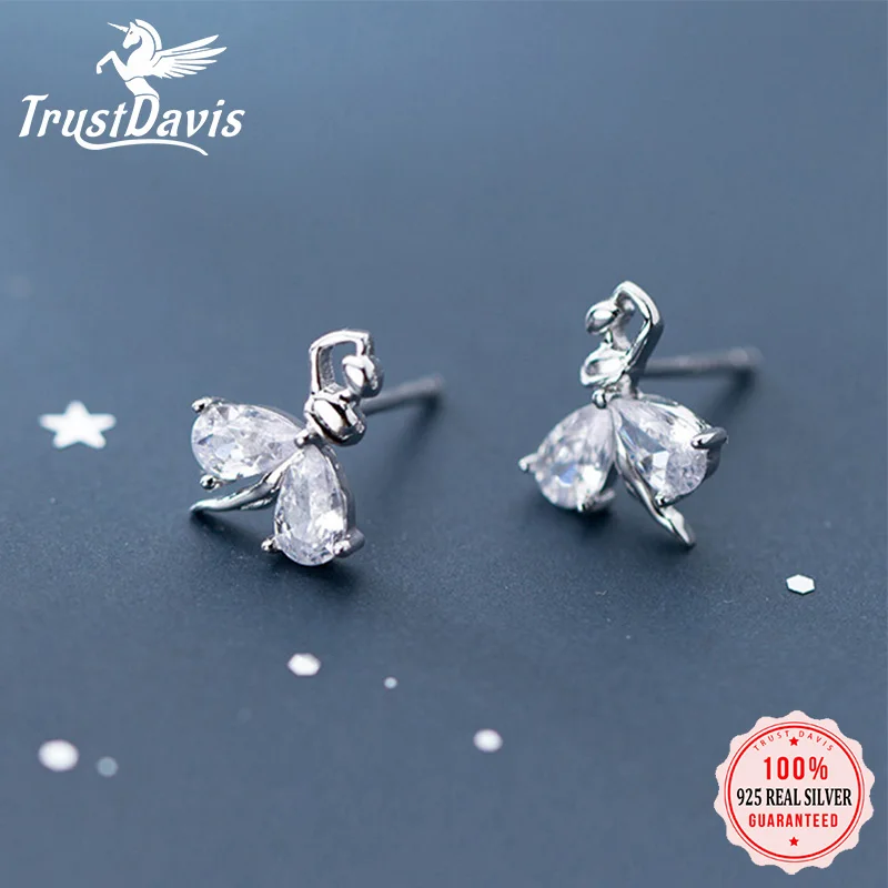 TrustDavis Original 925 Sterling Silver Ballet Dancer CZ Stud