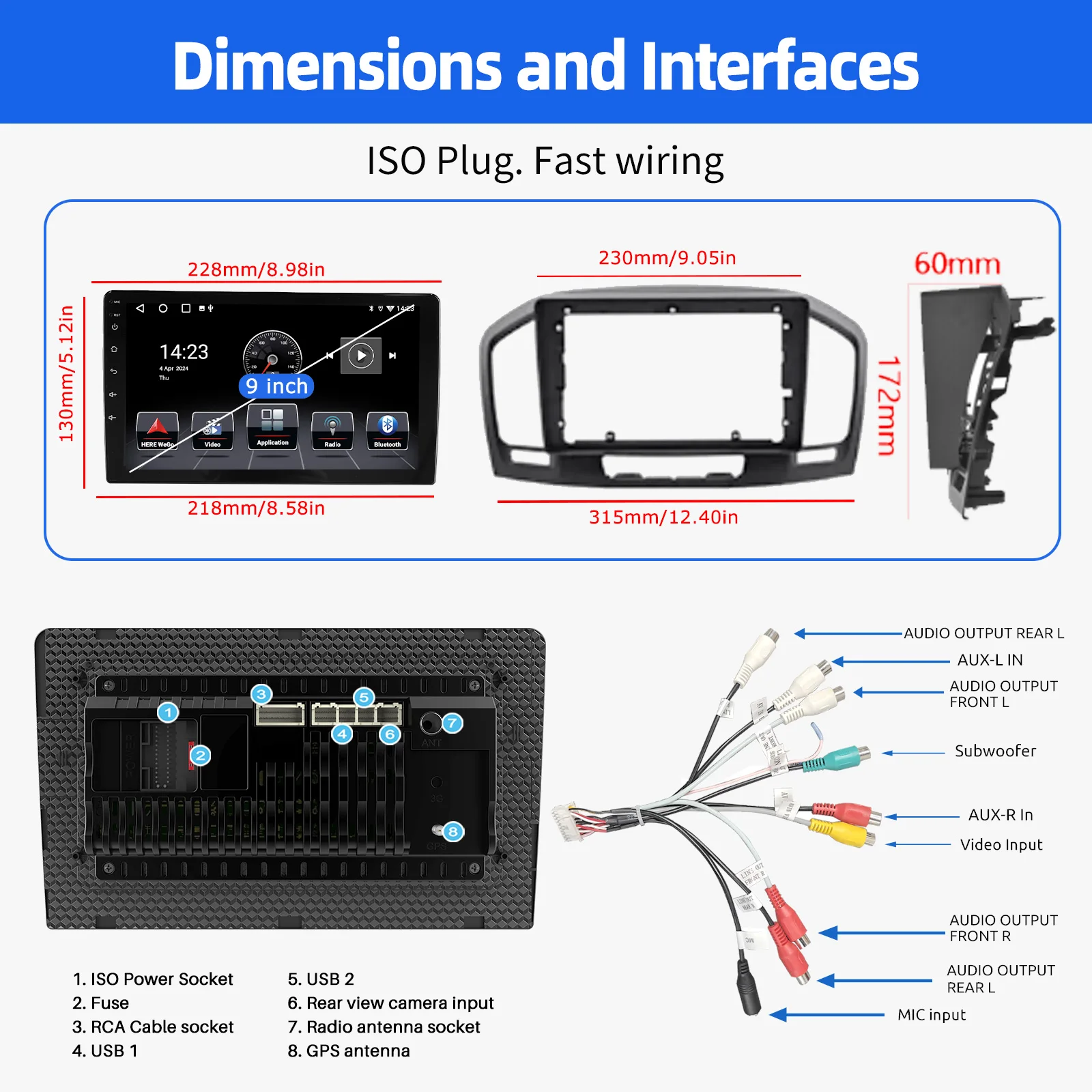 ESSGOO Android 14 2 DIN Autoradio 9 Zoll IPS Touchscreen Multimedia Player Für Opel Insignia 2008-2013 Wireless Carplay Android Auto GPS Navigation WIFI Bluetooth Mirror Link FM SWC RDS ASP Sound – Detail 15