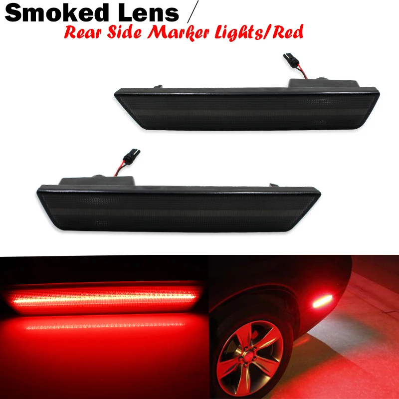 Challenger Smoked LED Side Marker Lamp Kit for Dodge Challenger 2008 2009 2010 2011 2012 2013 2014,OEM Side marker Lamps Replacement 2 Front: Amber, 2 Rear: Red 