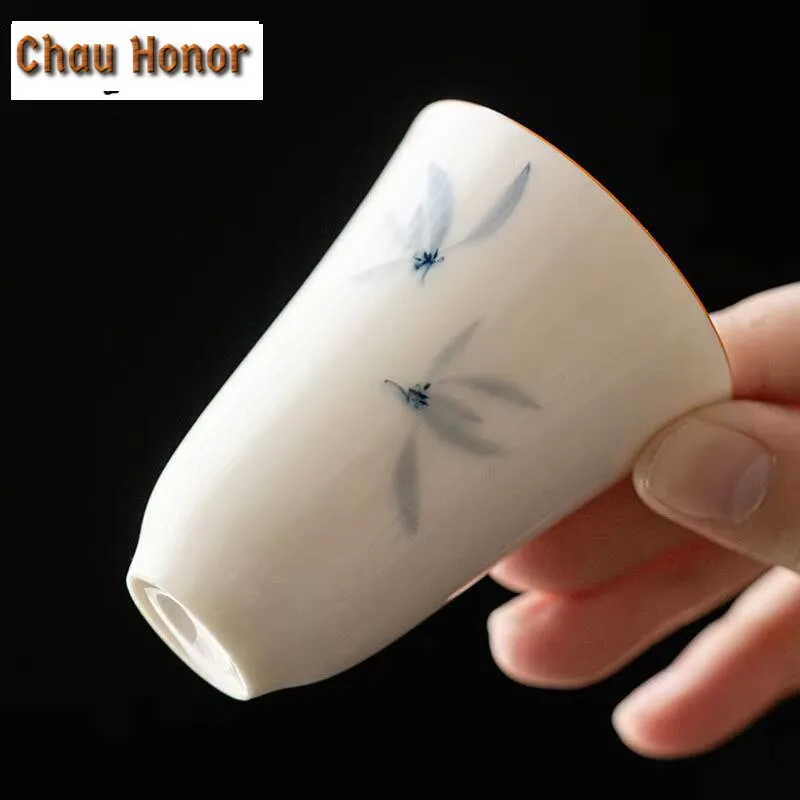 2pcs/set Creative Pure Hand-painted Ceramic Orchid Tea Cup Thin Tire Master Cup Kungfu Teaset Tea Ceremony Accessories Gift 40ml