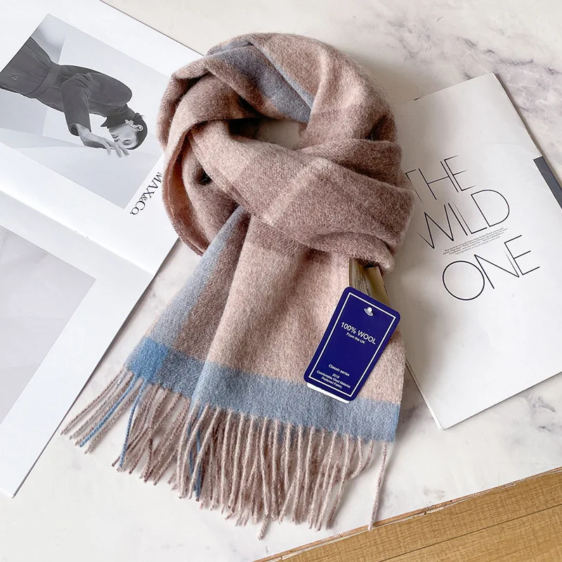 69 blue camel grid [100% pure wool]]