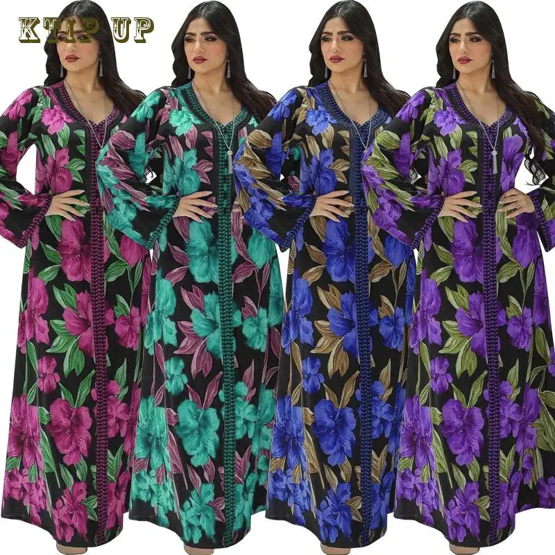 

Middle East Saudi Arabia Women's Printed Hot Diamond Lace Dress Muslim Fashion Gown Morocco Turkiye Islam Maxi Dresses Malaysia