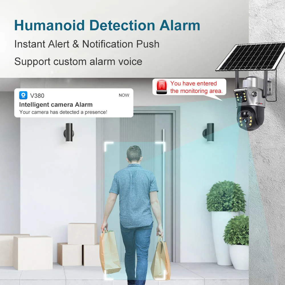 LS VISION 4K 8MP Wireless Solar Camera Dual Screen WiFi PTZ Camera Outdoor Built-in Battery Video Surveillance Camera V380PRO 4