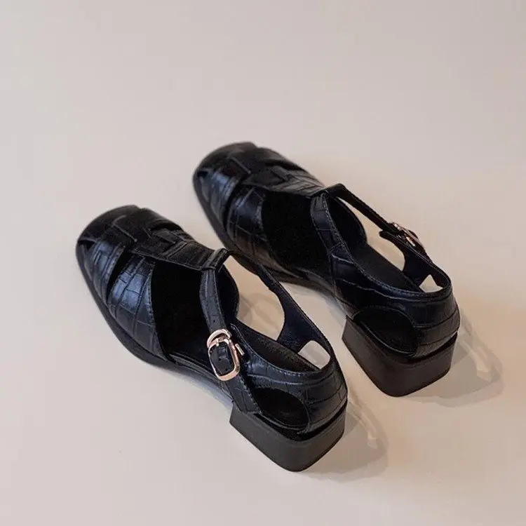 Women's Sandals Summer New Fashion Weave Vintage Breathable Roman Shoes Lightweight Comfortable Buckle Strap Casual Shoes