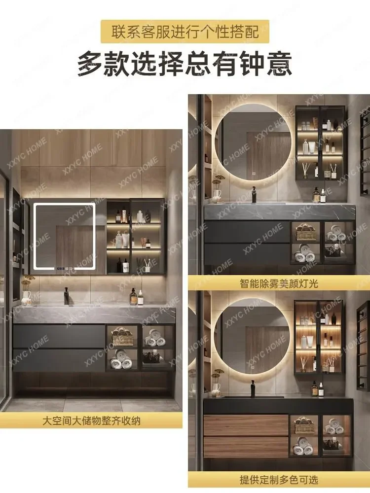 Ceramic Seamless Whole Washbin Bathroom Cabinet Combination Light Luxury Washstand Solid Wood Washbasin Customization