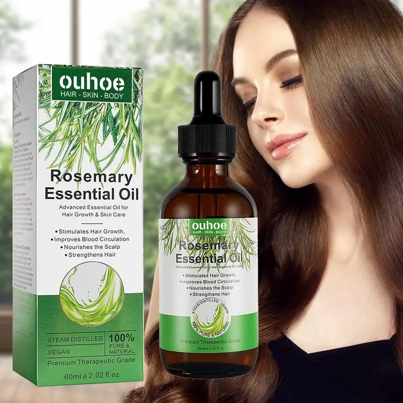 60ml Hair Growth Rosemary Oil With Glass Dropper Nourishing Split Ends & Dry Scalp Strengthening Oil For Man Woman Hair Care