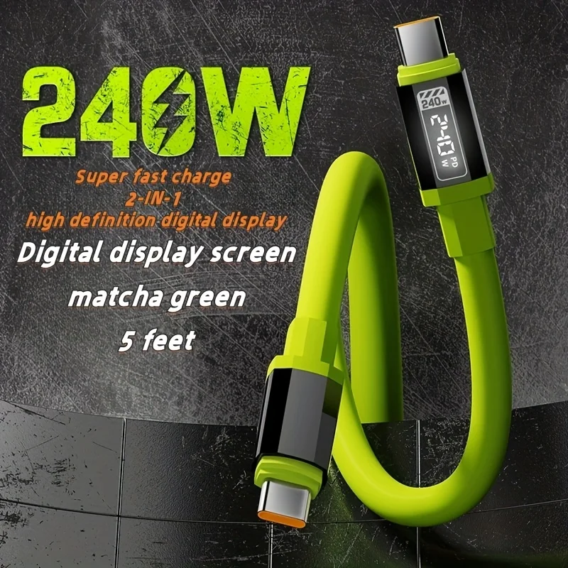 240W USB C Cable with Power Display Fast Charging for IPhone Samsung Xiaomi Huawei OPPO VIVO Phones 1.5m Type C Charger Cord
