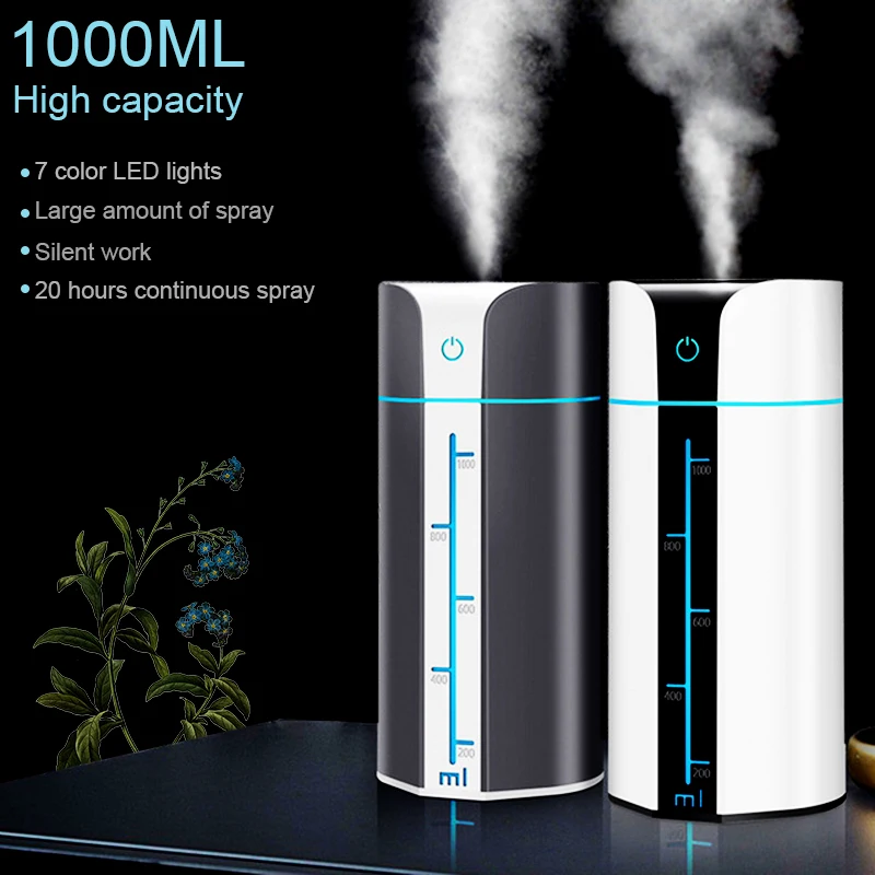 

1000ML USB Air Humidifier 7 Colors LED Lights Essential Oil Aromatherapy Diffuser Cool Mist Maker Fogger Large Amount of Fog