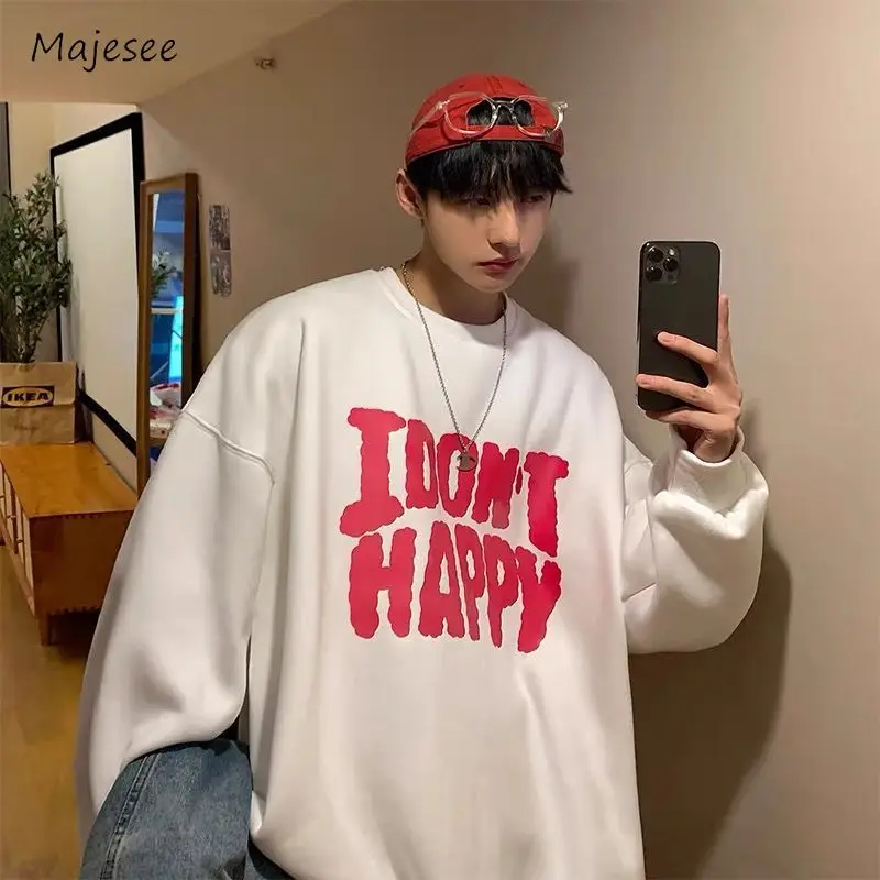 

Thicker Sweatshirts Men Letter Loose O-neck European Style Retro Harajuku Handsome Slouchy Stylish Streetwear Daily All-match