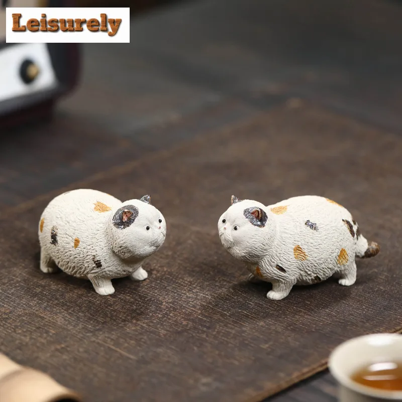 Fortune Cat Purple Clay Little Flowe Cat Tea Pet Traditional Tea Sculpture Tea Figurine Play Toys Tea Statue Ornaments Teaware