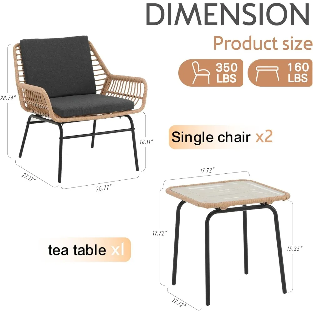 3-Piece Rattan Patio Furniture Set 3