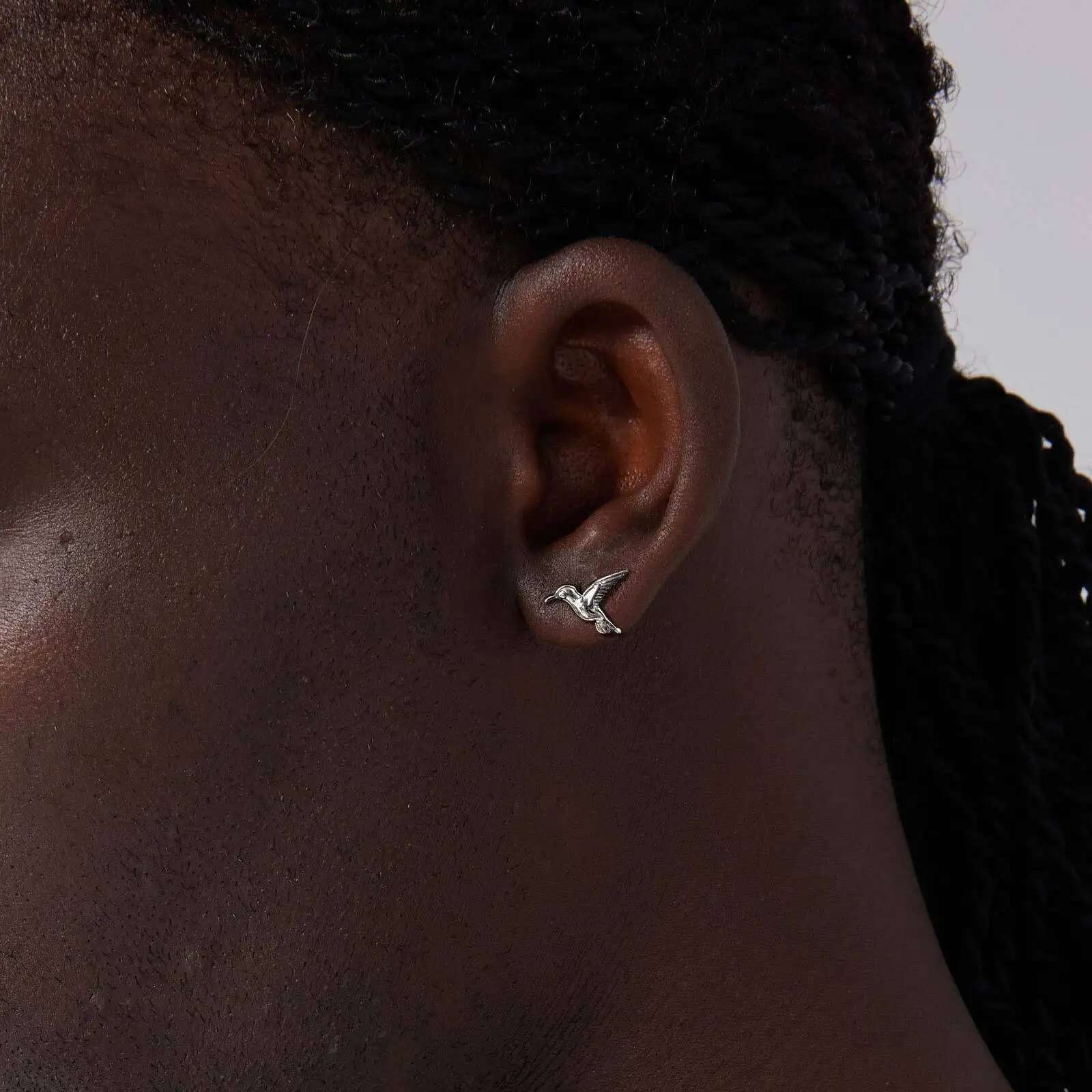 Flying Hummingbird Stud Earrings for Men,Stainless Steel Metal Animal Elegant Bird Earring