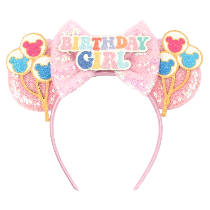 Newest Birthday Mickey Mouse Ears Headband Cartoon Sequins 5"Bow Headwear Girls Children Festival Party DIY Hair Accessories 1
