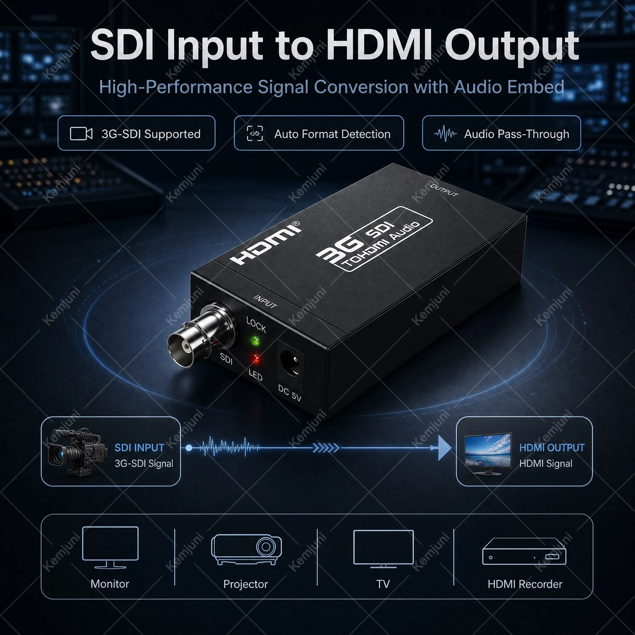 SDI-HDMI 변환기 3G-SDI 방송 등급 HD 1080P/60HZ 감시 카메라 화상 회의 라이브 스트리밍에 적합