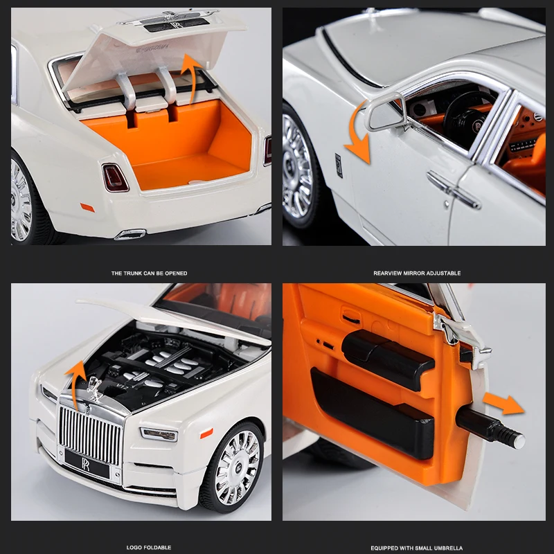 New 1/20 Rolls Royce Phantom Alloy Car Model Diecasts & Toy Vehicles Metal Car Model Collection Simulation Sound Light Kids Gift 4