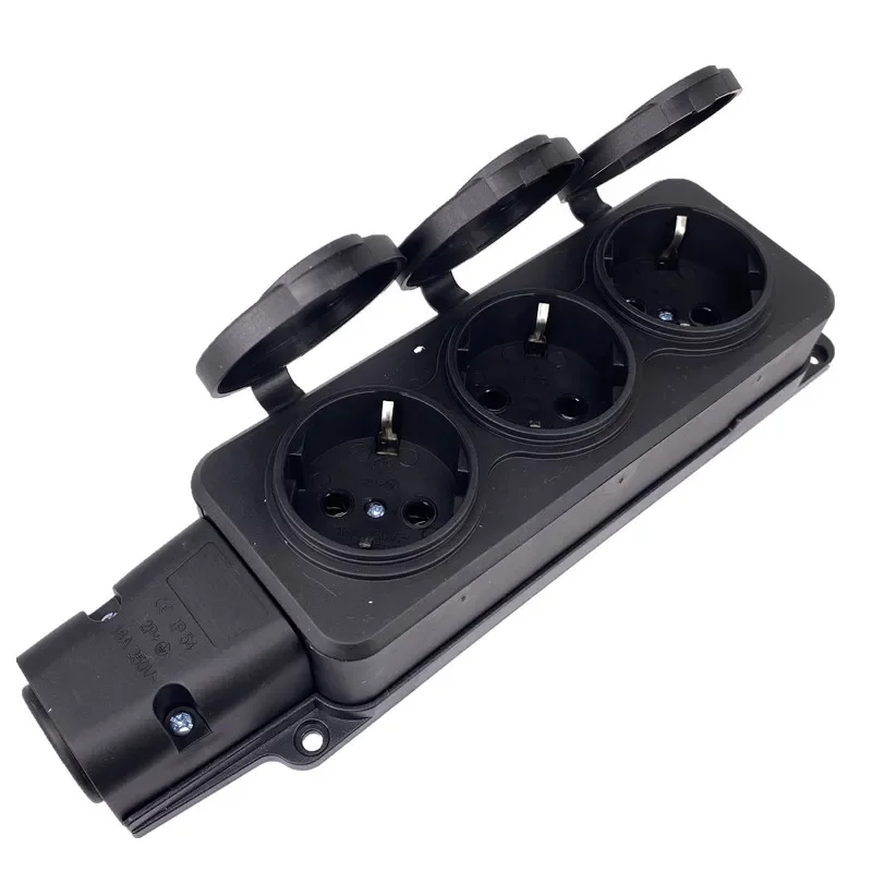 Power Strip EU German 3 / 4 Ways Outdoor Waterproof Outlet Rain Plug with Cover Germany Russia Wireless Extension Power Strip IP54 16A 3500W