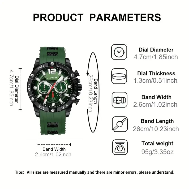 1pcs Men's Watch Sport Business Calendar Watches Fashion Casual Silicone Quartz Watch Men's Gift (Box Not Included)