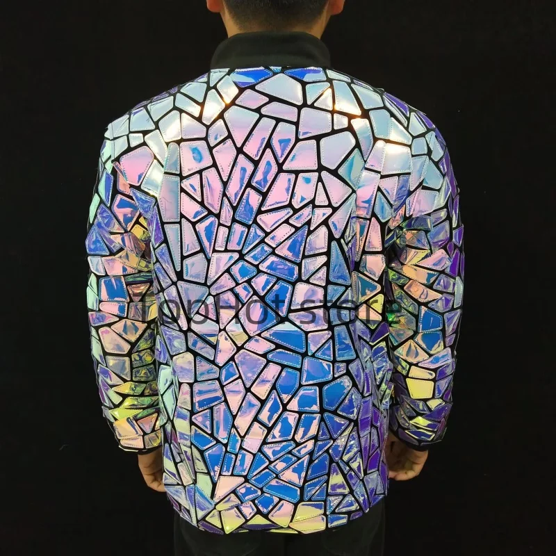 Sequin Jackets For Men Men's Mirror Silver Jacket Shiny Stage