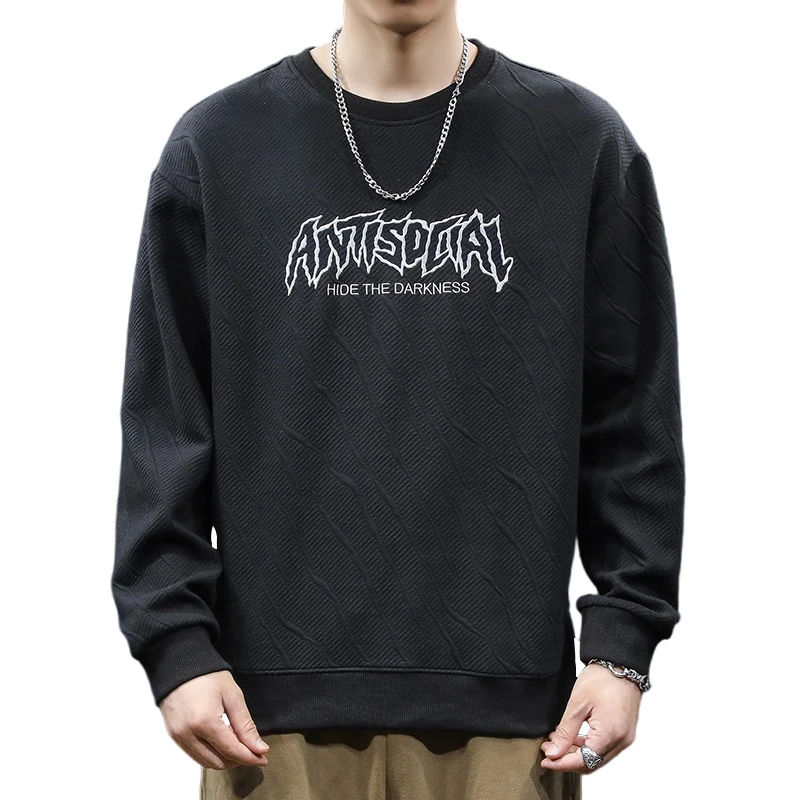 Men's Spring Autumn Round Neck Pullover Paisley Letter Printed Lantern Long Sleeve Sports Hoodies Loose Office Lady Casual Tops