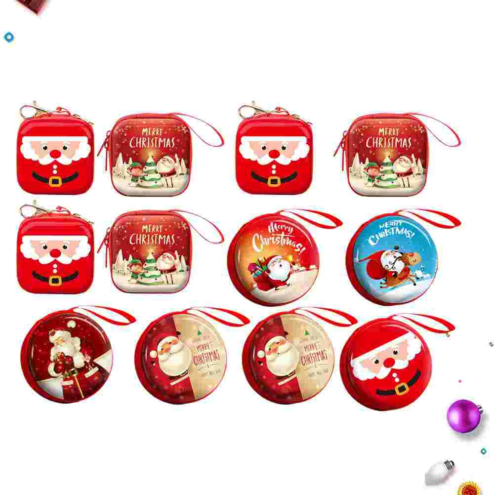 

Gift Storage Bag Round Pouch Xmas Tree Hanging Decor Christmas Tinplate Coin Purse