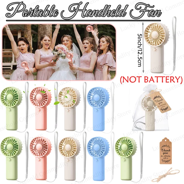 12-24 mini-ventilateurs de mariage portables en gros pour invités, ventilateurs à piles avec carte, cadeaux pour fêtes de mariage et événements extérieurs 1