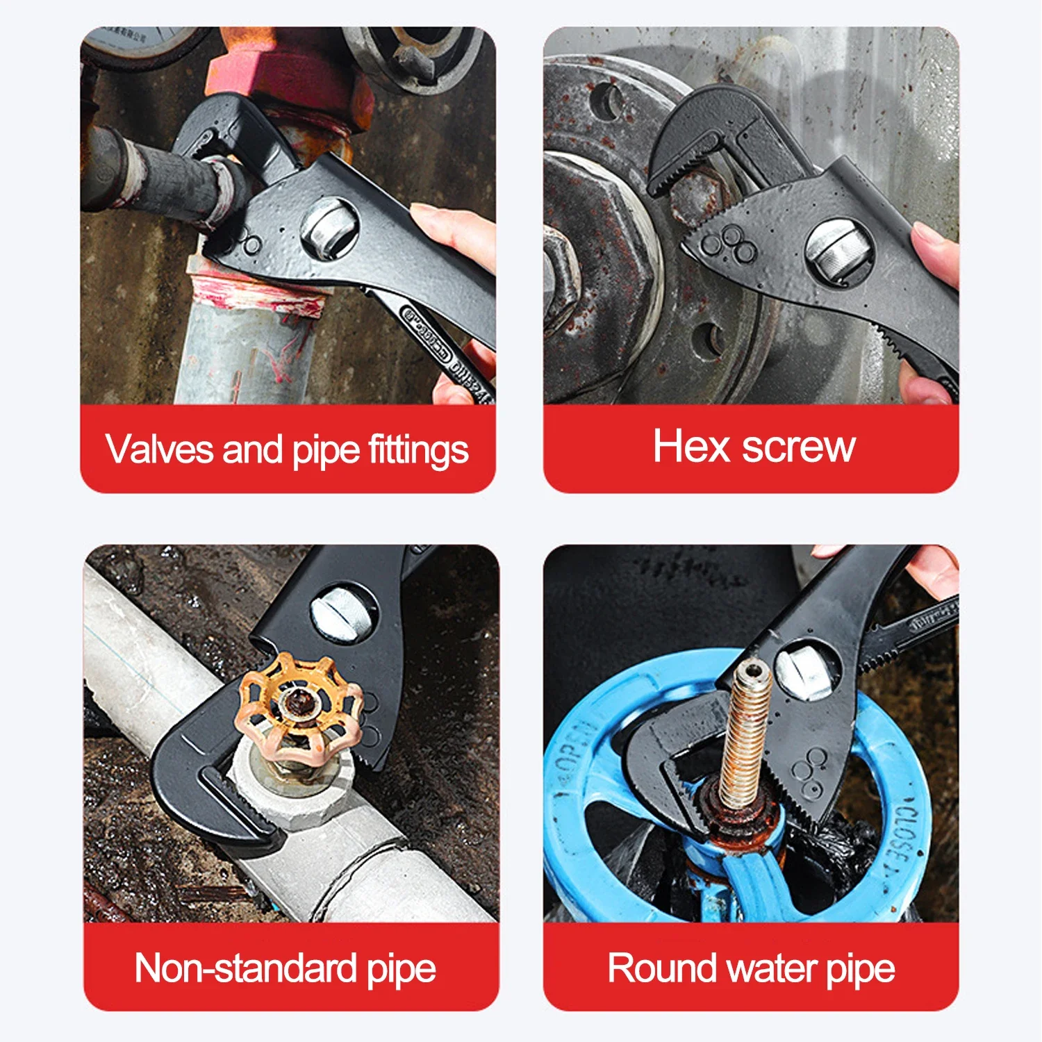 Heavy-Duty Adjustable Wrench & Pipe Pliers  7/10.5inch- High Hardness, Strong Torque, Wide-Angle Grip, Carbon Steel