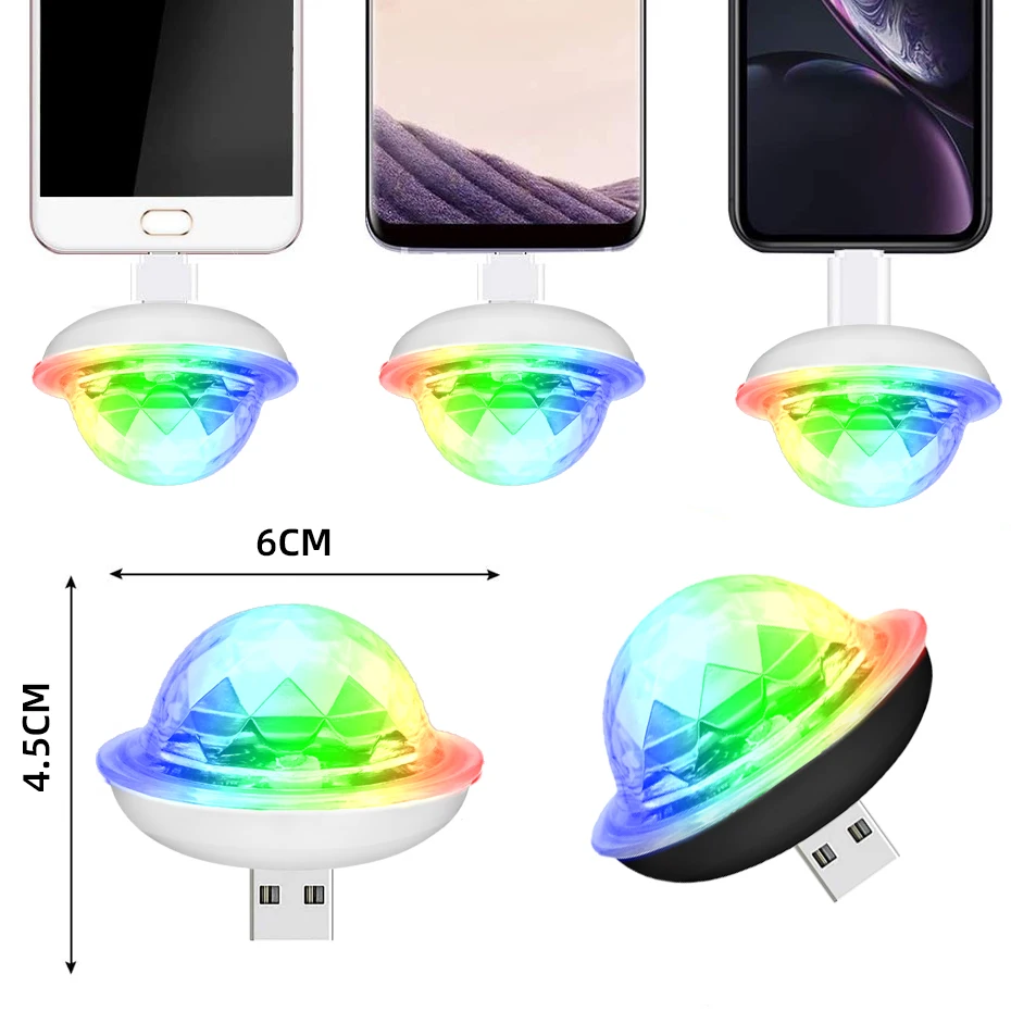 ALIEN Car USB Magic Ball DJ Disco Sound Active Party Strobe Light Apple USB Interface Holiday Atmosphere Decorations Effect Lamp 3