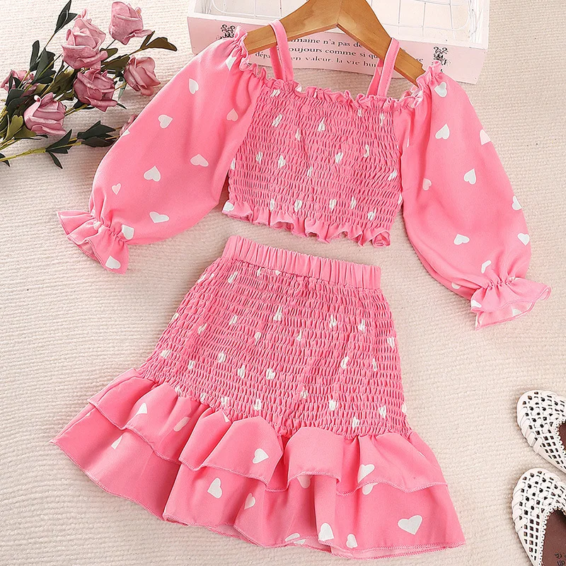 

Baby Girls Sets 2023 Autumn Children Clothes Long Sleeved Top+Skirt 2-Piece Outfits For Kids Clothing Suit Fashion Girls Costume