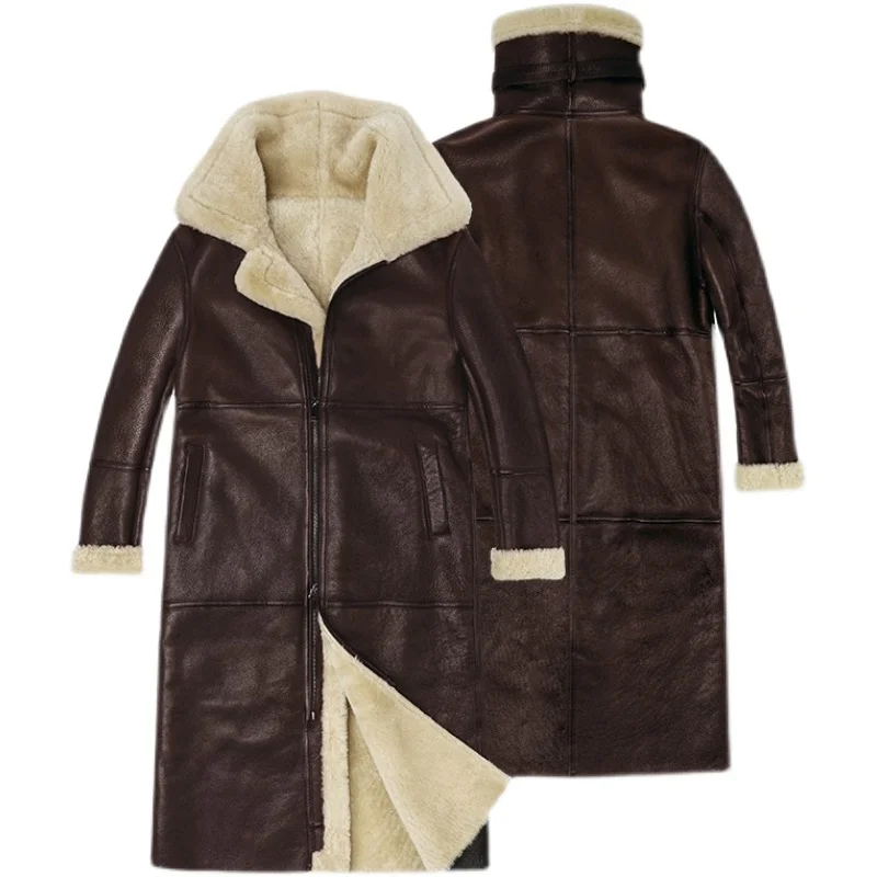 2023 New Winter Fashion Woman Genuine Sheepskin Shearing Leather Coat Long Jacket Wool Liner Thick Warm Clothing Plus Size XXXXL