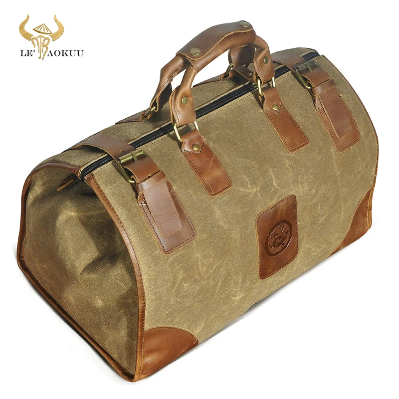

Canvas+Quality Genuine Leather Large Capacity Design Handbag Duffel Gym Luggage Bag For Men Male Travel Suitcase Tote Bag 8151