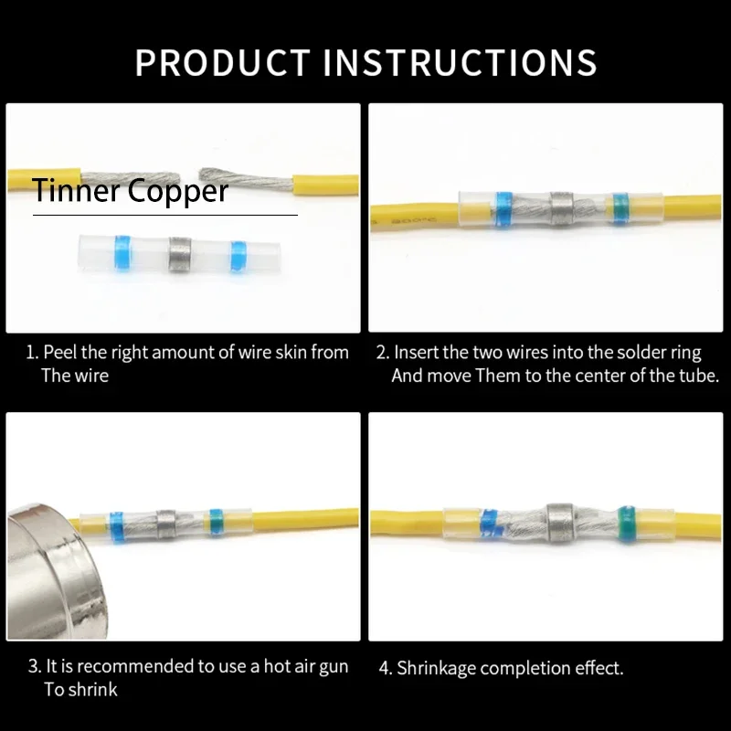 Wire Connectors Terminal Connector Electrical Connectors Plug Soldering Terminal Solder Seal Wire Connectors Waterproof Electrical Cable Terminals Heat Shrink Tube Electrical Butt Splice Kit