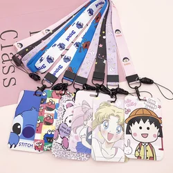 1pc Anime Cartoon Girls Students Gift Bus Pass ID Card Protector with Lanyard Keychain Hanger Weave Rope Round Badges Key Holder
