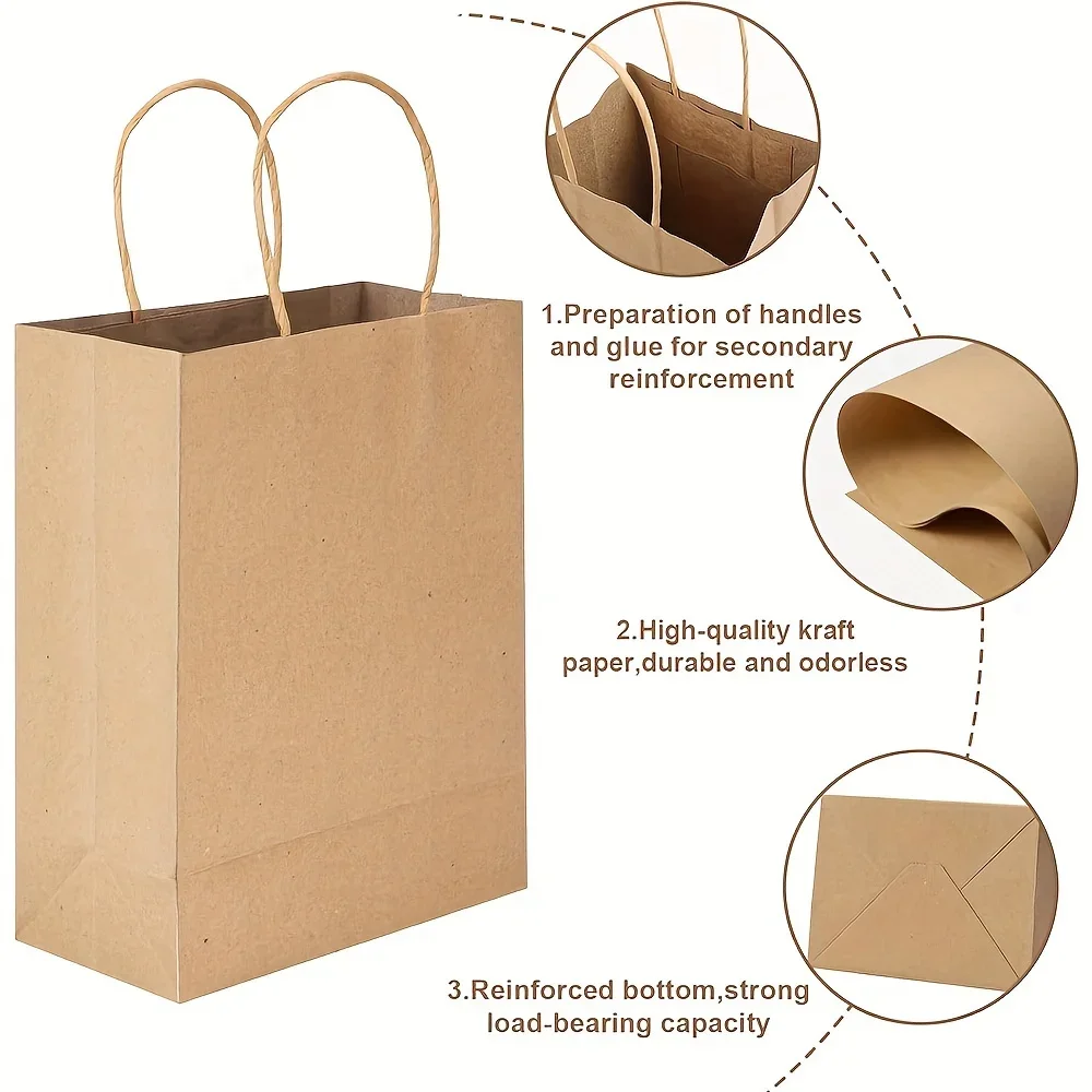 50/100PCS Small Kraft Paper Gift Bags with Handles Bulk For Packaging Christmas Party Favor Candy Bags Retail Shopping Bags 2